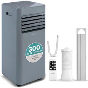 SereneLife Portable AC 8000 BTU, 3-in-1 Cooling, Dehumidifier And Fan Modes, Compact Standing Air Conditioner, Energy Efficient 300 Sq. Ft. Climate Control, Universal Castors And Window Mount Kit (Gray)