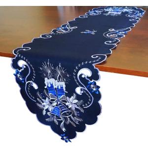 GRANDDECO Holiday Christmas Table Runner 13"x54", Cutwork Embroidered Floral Christmas Blue Candles Dresser Scarf Table Topper for Home Dining Xmas Tabletop Decoration