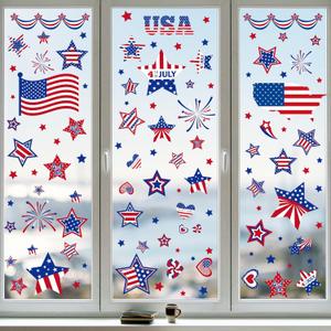 4th of July Window Clings Patriotic Independence Day Labor Day Window Stickers, USA Stars Veterans Day, Fourth of July Window Decorations for School Home Office Party Supplies