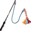 Interactive Flirt Pole Toy for Dogs Chase and Tug of War, Durable Teaser Wand with Pet Fleece Rope Tether Lure Toy to Outdoor Exercise & Training for Small Medium Large Dogs (Blue/Red, POLE-35 inches)