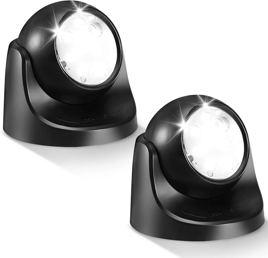 Motion Sensor Outdoor Lights - Outdoor Motion Sensor Light Battery Operated Wireless Spotlight Motion Detector Security Light Auto On Off for Sheltered Porch Stair Hallway Garage Wall Shed (2 Pack) (Black)