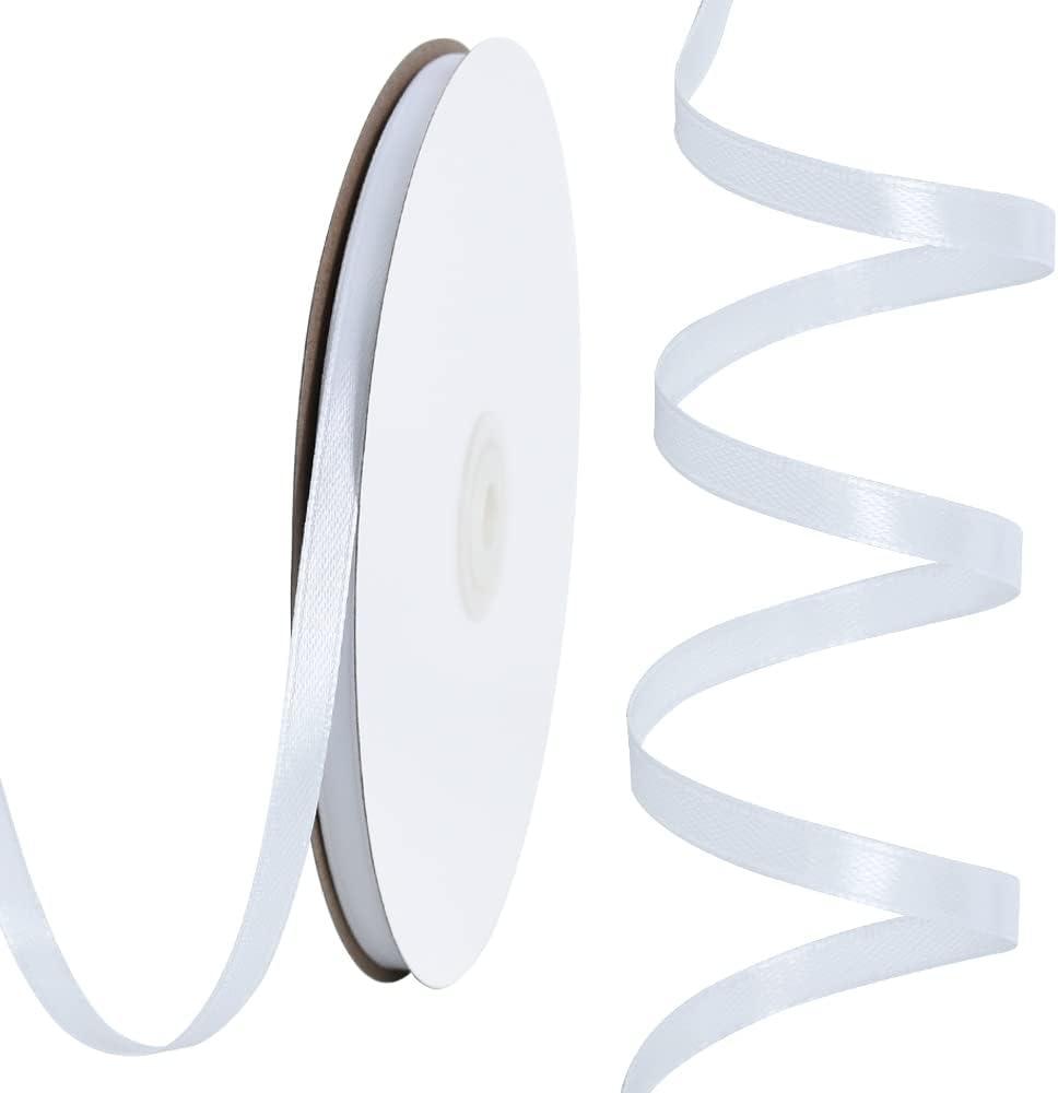 TONIFUL 1/4 Inch x 100yds White Satin Ribbon, Thin Solid Color Satin Ribbon for Gift Wrapping, Crafts, Hair Bows Making, Wedding Party Decoration, Invitation Cards, Floral Bouquets,Halloween,Christmas