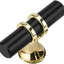 Haliwu 10 Pack Cabinet Knobs, Black Gold Cabinet Knobs Kitchen Handles Kitchen Hardware, Single Hole Knob T Bar for Bathroom Dresser Drawer Pulls