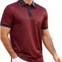 Mens Polo Shirt Short Sleeve Dry Fit Print Golf Shirts for Men Moisture Wicking Color Block Collared Shirts with Pocket (Red,XX-Large)