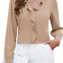 Blooming Jelly Womens Dressy Casual Blouse Business Long Sleeve Tops Ruffle V Neck Work Shirt Fall Outfit 2025 (Beige, S)