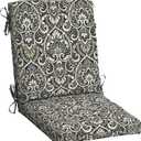 Arden Outdoor Dining Chair Cushion, 20 in x 20 in, Weather-Proof, Rain-Proof, Fade Resistant Patio Cushion for Patio, Dining, or Rocking Chairs 20 x 20, Black Aurora Damask