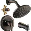 Shower Tub Faucets Sets Complete with Diverter, 5 Spray Settings, 6-Inch Bathtub Waterfall Handle Combo, 2.5 GPM High-Pressure Bathroom Rain Shower Head System, Oil Rubbed Bronze