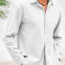 Makkrom Men's Casual Cotton Linen Button Down Shirts Cuban Guayabera Shirt Long Sleeve Summer Beach Tops, Large, White