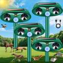 2025 Upgraded Solar Animal Repellent, 4 Pack Ultrasonic Animal Repeller Outdoor USB Charge with Motion Sensor Cat, Deer, Squirrel, Dog, Raccoon, Skunk, Rodent, Rabbit Repellent for Yard, Garden, Lawn