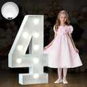 Marquee Numbers 3 Feet Tall Big Light Up Numbers 4 Year Old 14th 40th Birthday Decorations Girl Boy Women Men White Anniversary Party Decor Large Cardboard Prop Backdrop Sign 4