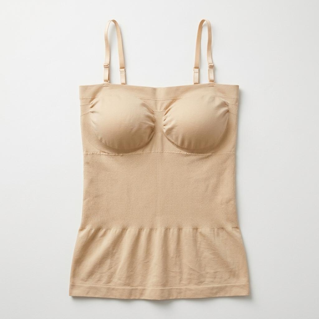 Women's Seamless Tummy Control Shapewear Camisole with Built-In Padded Bra & Adjustable Straps - Beige, XXL