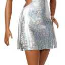 Barbie Fashionistas Doll #239 with Black Hair Wearing Sparkly Silver Fringe Dress with Western Accessories Like White Cowboy Hat and Boots