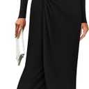 PRETTYGARDEN Women's Fall Wedding Guest Cocktail Midi Dresses Elegant Long Sleeve Bodycon Ruched Dress 2026 Fashion Clothing (Black, XL)