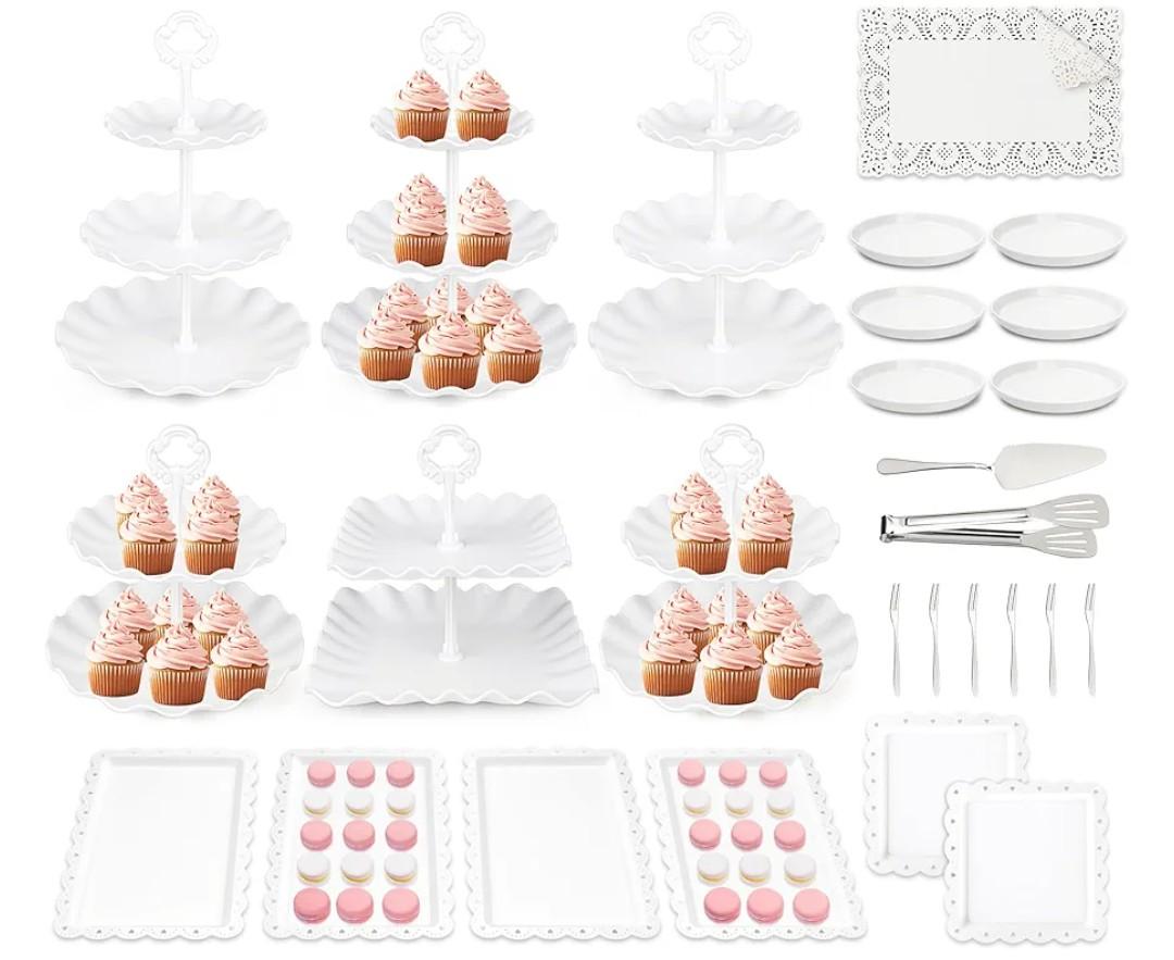 VISCOO 36 Pack Cupcake Stand, Dessert Table Display Set, 3-2 Tiered Tray Stand & Cupcake Holder Display Tower for Wedding, Serving Trays for Tea Party, Birthday, Dessert Stands for Baby Shower