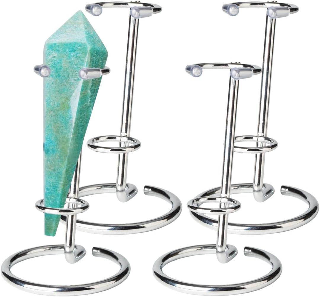 4 Pcs Crystal Wand Stand, 4" L x 4" W x 5.12" H in Mineral Display Stand, Small Iron Crystal Stands for Display (Silver, Large)