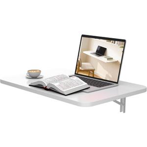 Wall Mounted Folding Desk 23.6 x 15.7, Drop Down Table with Metal Collapsible Brackets, Folding Wall Table for Small Spaces, Home, Office, Kitchen, Laundry Room-White