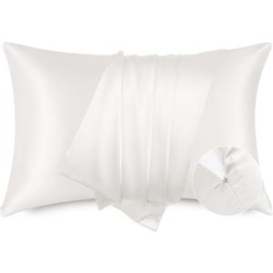 Bedsure Satin Pillowcase with Zipper, Similar to Silk Pillow Cases 2 Pack, Satin Pillow Cases Queen Size Set of 2, Silky & Soft Ivory Pillow Cover for Hair and Skin, Gifts for Women Men, 20x30 Inches, Ivory  Bedsure Satin Pillowcase with Zipper, Similar to Silk Pillow Cases 2 Pack, Satin Pillow Cases Queen Size Set of 2, Silky & Soft Ivory Pillow Cover for Hair and Skin, Gifts for Women Men, 20x30 Inches, Ivory