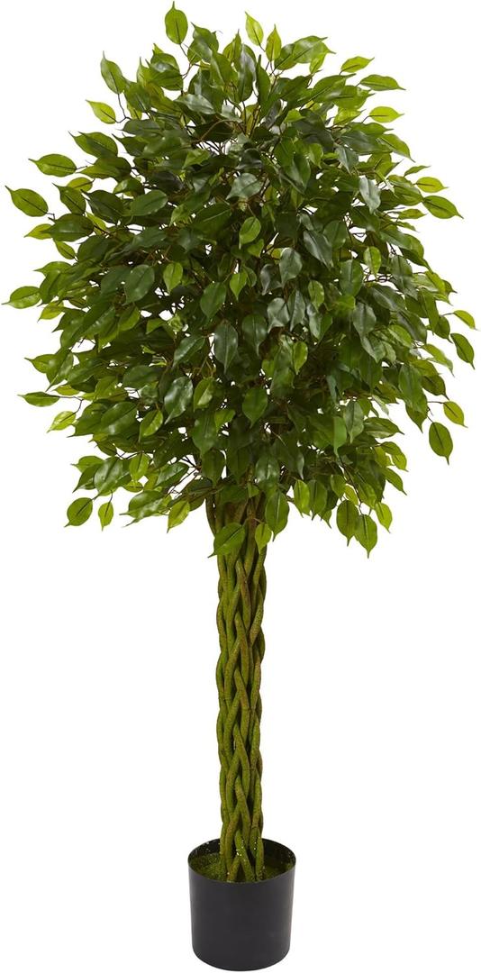 Nearly Natural 5ft. Ficus Artificial Tree with Woven Trunk, UV Resistant (Indoor/Outdoor)