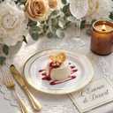 bUCLA 100Pieces Gold Plastic Plates - 6.25inch White with Gold Rim Disposable Salad/Dessert/Appetizer/Small Cake Plates Premium Hard - Ideal for Wedding, Party