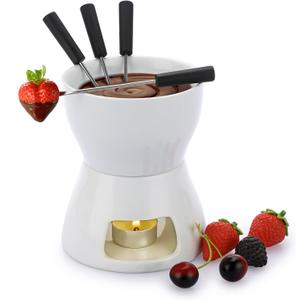 BSTKEY 400ML Ceramic Butter Warmer Set with 4 Forks, Fondue Pot Melting Pot Set, Melt Hot Pot Bowl Set For Cheese Chocolate Butter Caramel