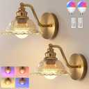 Redluck Battery Operated Wall Sconce with Remote Control, Vintage Amber Glass Wireless Wall sconces Set of Two, Rechargeable Battery Powered Wall Lamp for Bedside Bedroom Living Room Hallway Decor