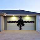 Giant Christmas Garage Door Bow Decoration with Light Large Velvet Christmas Ribbon Bow Garage Door Banner Cover for Xmas Indoor Outdoor Home Party Decoration, 26.25 x 11.81 ft(Black)