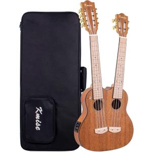 Kmise Double Neck Electric Tenor Ukulele, 4 & 8 String, Mahogany, Professional, Unique Professional Made Dual Neck Headstock with Gig Bag (Double Neck)