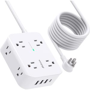 Surge Protector Power Strip 10ft Cord - Flat Plug, Wall Mount, 8 Wide Outlets with 4 USB Ports (1 USB C), Heavy Duty Extension Cord, Charging Station Overload Protection for Home, Office and Dorm (White)