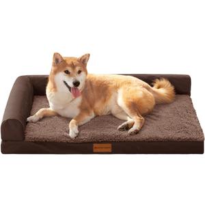 Patas Lague Orthopedic Dog Bed Large Sized Dog 36''X24'', Waterproof L Bolster Medium Pet Sofa Beds with Removable Washable Cover, Soft Comfortable Pet Couch Crate Mat with Nonskid Bottom, Brown