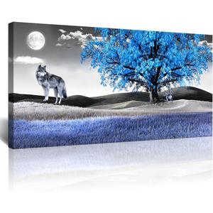 Lapremoly Large Black And White Wall Paintings Canvas Wall Art For Living Room Wall Decor For Bedroom Modern Office Decoration Blue Tree Pictures Artwork Wolf Prints Art Room Home Decor 24x48