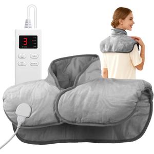 KOT Heating Pad for Neck and Shoulders and Back, Christmas Birthday Gifts for Women Men Mom Dad, Weighted Neck Shoulder Heating Pad for Pain Relief, Large Heat Pad with Auto Shut Off (19x22 Inch, Gray)