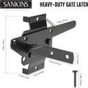 Self-Locking Gate Latch Heavy Duty for Wooden Fence, Post Mount Automatic Gravity Lever for PVC Fence Gate Lock Hardware with Fasteners for Secure Pool, Yard, Garden, Steel, Black