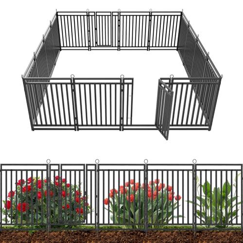 Decorative Garden Fence Metal Dog Fence Outdoor, 30 (H) x 10ft (L), 4 Panels Heavy Duty Garden Fencing Animal Barrier for Patio & Flower Bed, Black-Silver