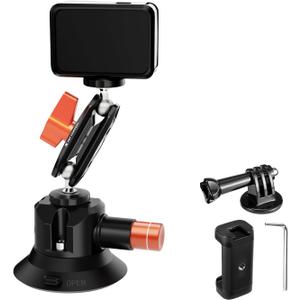 K&F CONCEPT 3" Suction Cup Mount with 360 Double Ball Head Magic Arm, 1/4" Screw Threads, Quick Release Car Mount Compatible with DJI Insta360 for Action Camera Phone Video