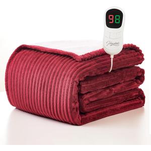 Homemate Electric Heated Blanket Full Size - 72"x84" Heating Blanket Full Size 1/2/4/6/8 Hours Auto-Off 10 Heat Level Over-Heat Protection Soft Flannel Sherpa ETL Certification (Red (Striped))
