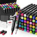HOMESILMO 48 Color Alcohol Pen Set, Double Tip Art Adult Alcohol Pen, Mixed Sketching Art Supplies, Sketchbook, Coloring Drawing Card, Illustration Production, Brush Head and Chisel Head Double Tip (Black)