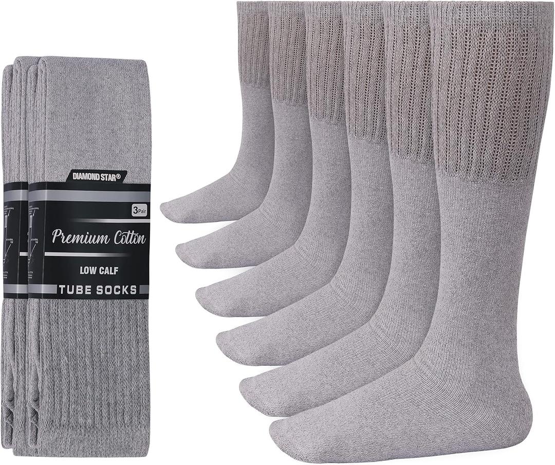 Diamond Star Men's 6 Pack Athletic Tube Socks Running Sports OVER THE CALF Full Cushioned Premium Soft Cotton Big and Tall (10-15)