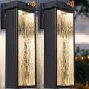 20" Extra Large Dusk to Dawn LED Outdoor Light 2 Packs, Black Modern Exterior Lighting Fixtures, Outside Porch Lights Wall Mount, Mid-Century Wall Lantern with Rippled Glass Patio Sconce Lamp