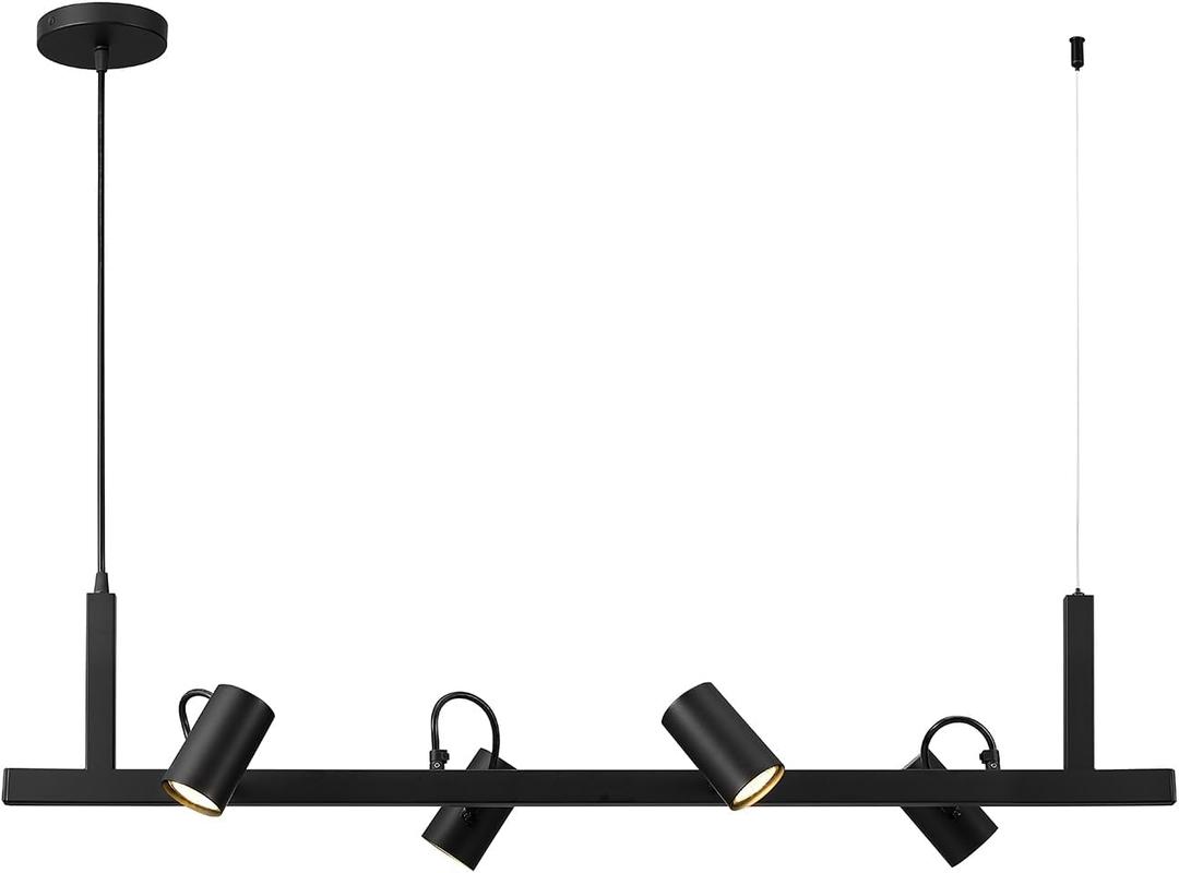 Globe Electric Suspended Track Lighting, 4-Light Adjustable Hanging Track Bar, Matte Black 40-Inch Dimmable Fixture for Modern Kitchen & Ceiling Lighting
