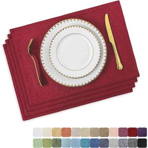 Home Brilliant Cloth Placemats Set of 4 Red Linen Placemats for Dinner Heat Resistant Dining Table Mats Kitchen Place Mats for Party, Dark Red Burgundy