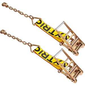 4 Inch Replacement Ratchet w/Chain Anchor,2-Pack Heavy Duty Ratchet Short Straps with Chains Ends & Grab Hooks for Flatbed Trailers, Trucks, Car Haulers, Heavy Equipment Tie-Downs, 4 Inch Width, Length Not Specified