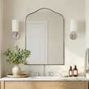ANDY STAR Scalloped Arched Mirror, 26x38 Brushed Nickel Irregular Bathroom Mirror for Vanity, Asymmetrical Curved, Silver Rustproof Stainless Steel Frame, for Over Sink, Bedroom, Mantel, Fireplace