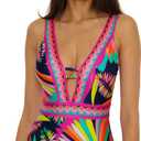 Trina Turk Paralia - Women's Plunge One Piece Swimsuit, Adjustable, Bathing Suits for Women, Multicolor, 10