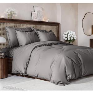 Duvet Cover Queen Size Set - Extra Soft Queen Size Duvet Cover 90 x 90 with 2 Pillow Shams - Hotel Luxury Easy Care and Fade Free w/Zipper Closures & Ties - Comfy Breathable Bedding Set (Dark Grey) (07 - Dark Grey (No Comforter))