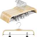 TOPIA HANGER Wooden Pants Hangers,Slim Natural Wood Skirt Hangers with Anti-Rust Hook and Adjustable Metal Clips, Perfect for Skirts, Pants, Slacks-10 Pack-CT17N