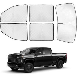 XCBYT 2019-2024 Silverado Window Shades Full Coverage Window Shades | 6-Layer Blackout Insulated Sun & UV Protection | Custom Fit Privacy Covers for Camping, Sleeping & Car Living (5 PCS)