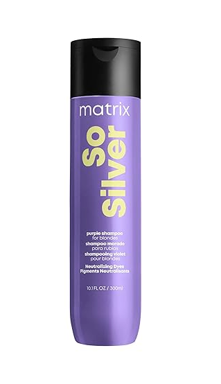 Matrix So Silver Purple Shampoo  Neutralizes Yellow Tones, Color Depositing, Brightening & Toning, Strengthens and Adds Shine, For Color Treated, Blonde, White and Platinum Hair, Vegan, 10.1 Fl Oz