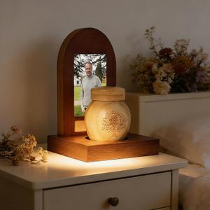 Small Urn for Human Ashes with Memorial Picture Frame Hold a 3’’ Photo Tree of Life Wooden Keepsake Urns for Mini urn with Picture for Dad/Mom Memorial Little Urns for Sharing Adult Ashes