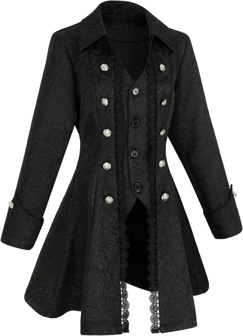 Rainday Women's Steampunk Pirate Jacket Medieval Gothic Tailcoat Victorian coat Costume (3X-Large, Z3007bk)