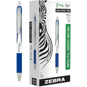 Zebra Pen Z-Grip Flight Retractable Ballpoint Pen, Bold Point 1.2mm, Blue Ink, School Supplies, Teacher Supplies, and Office Supplies, Smooth Writing, Quick-Drying, 12-Pack (21920)